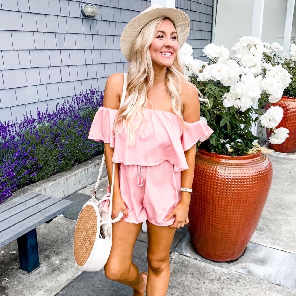 Pink polka dot romper